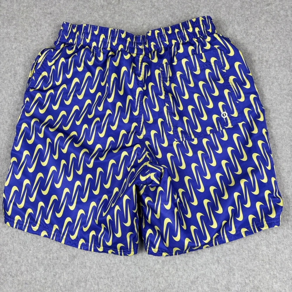 Nike Breaker Swim Trunks Links Swoosh Mens S Purple Yellow AOP Logo Mesh Lined